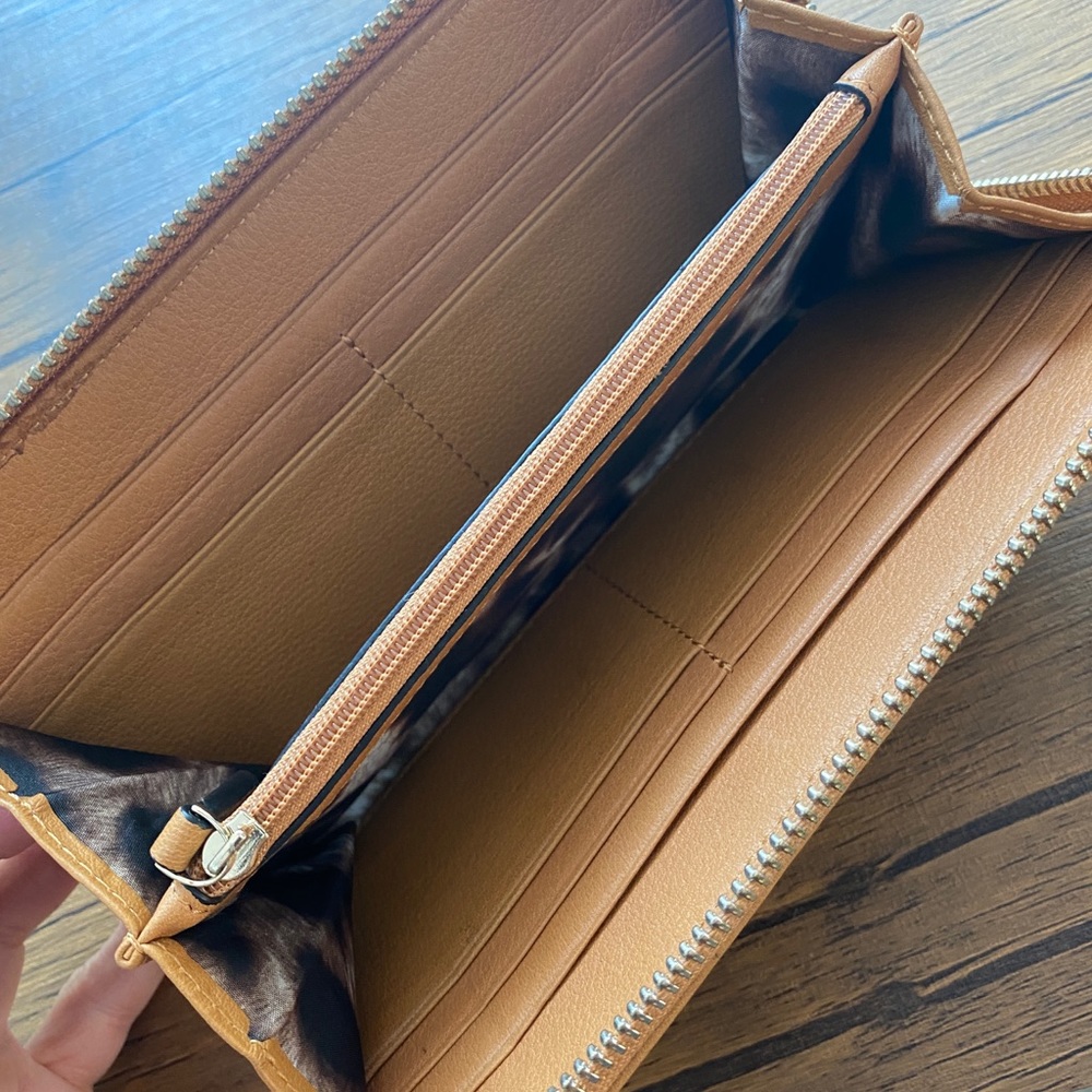 Karen Millen camel leather zip wallet